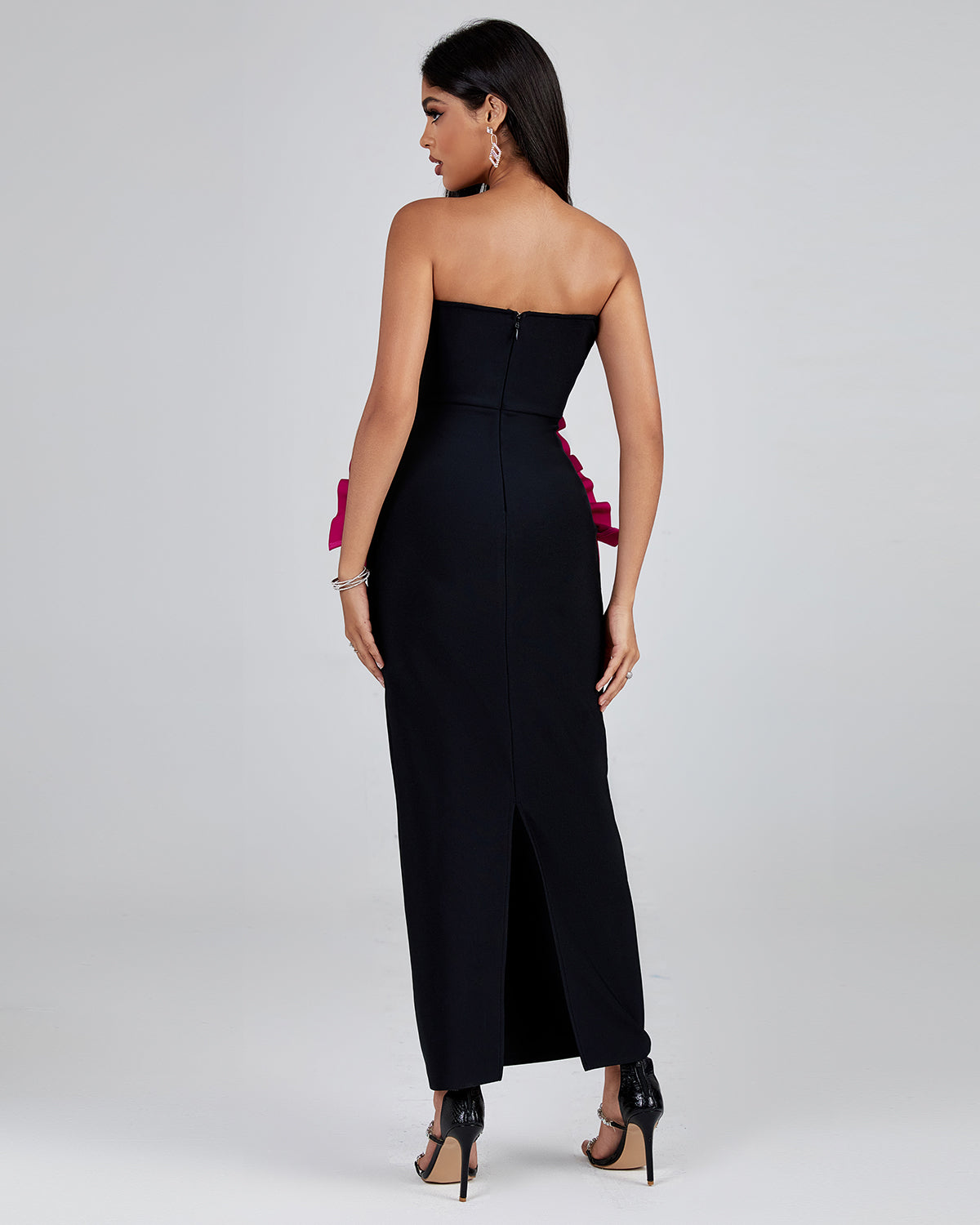 Pleated Ornamented Bandage Long Dress