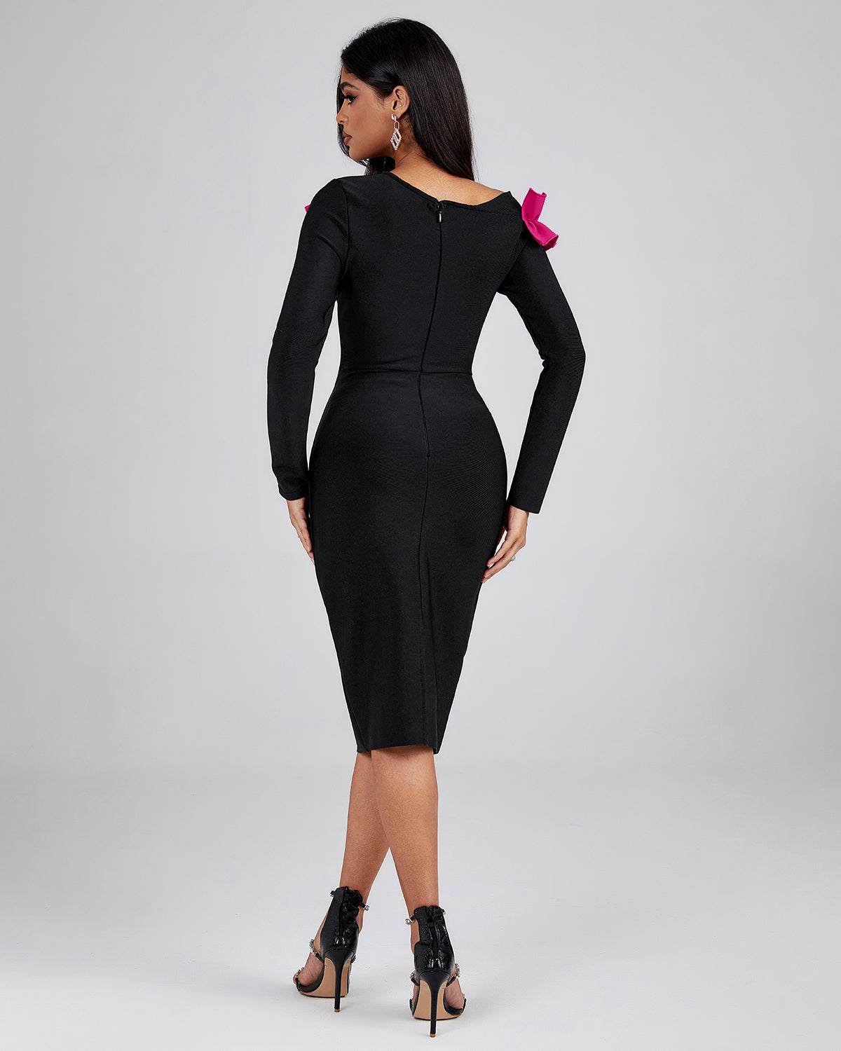Rose Pleated Ornamented Bandage Dress