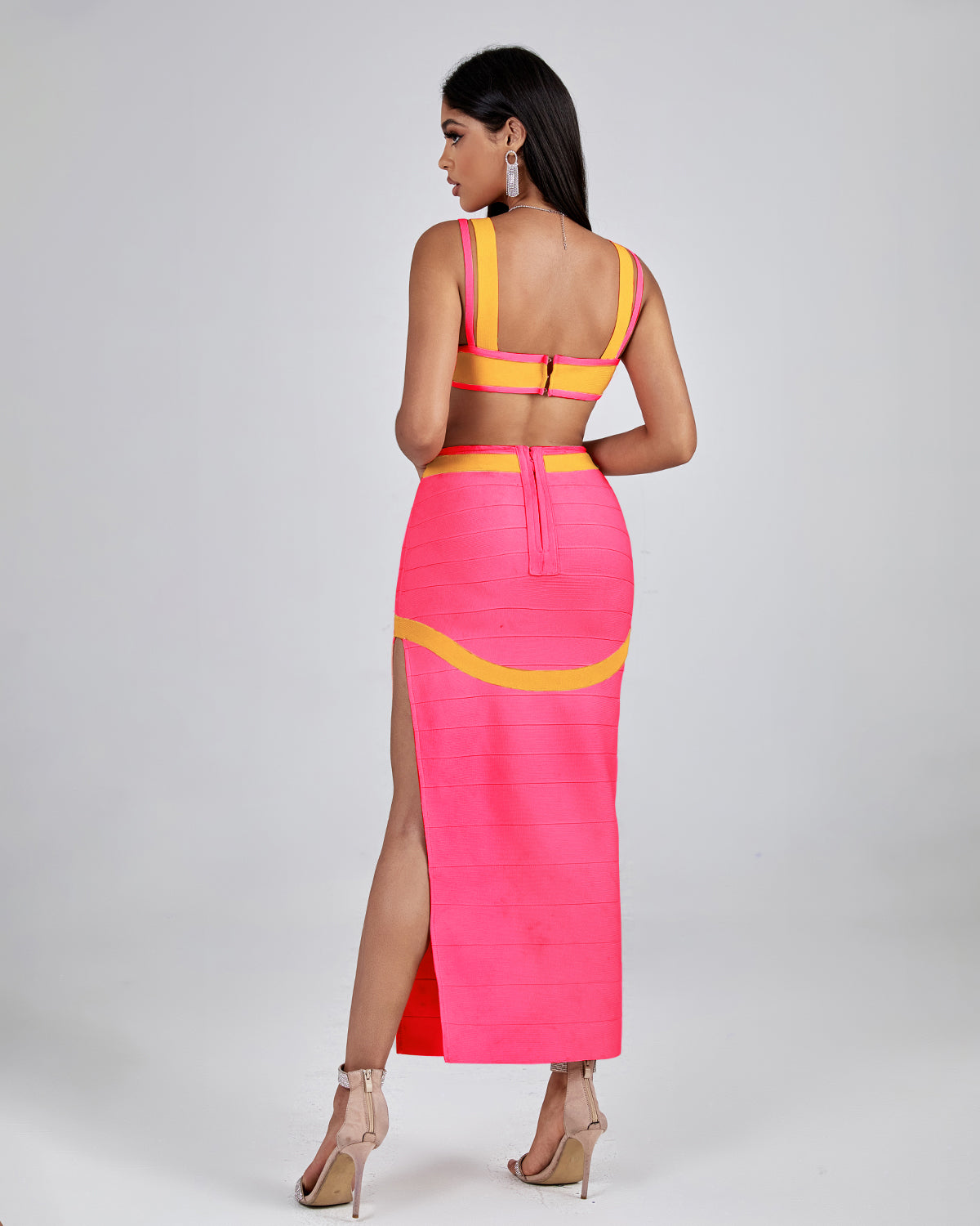 Peach Cutout Maxi Bandage Dress