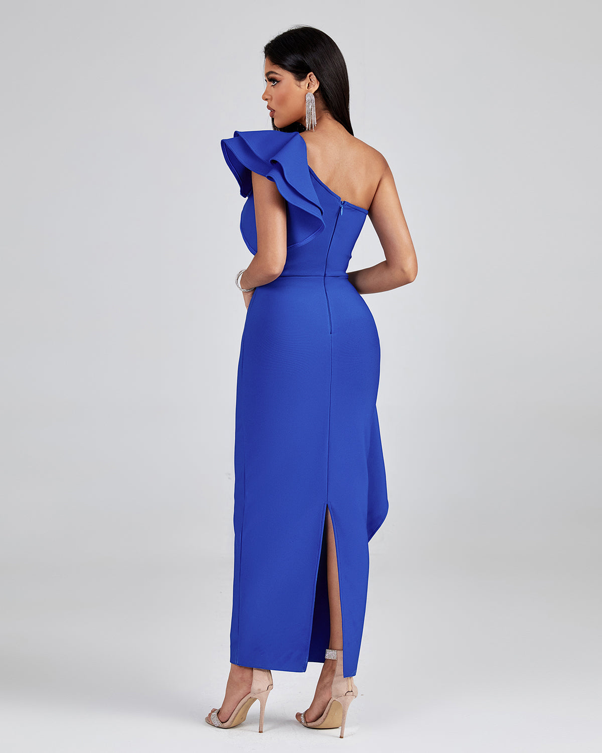 One Shoulder Ruffle Bandage Long Dress