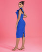 One Shoulder Ruffle Midi Bandage Dress