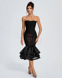 Strapless Tiered Ruffle Hem Bandage Dress