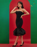 Strapless Tiered Ruffle Hem Bandage Dress