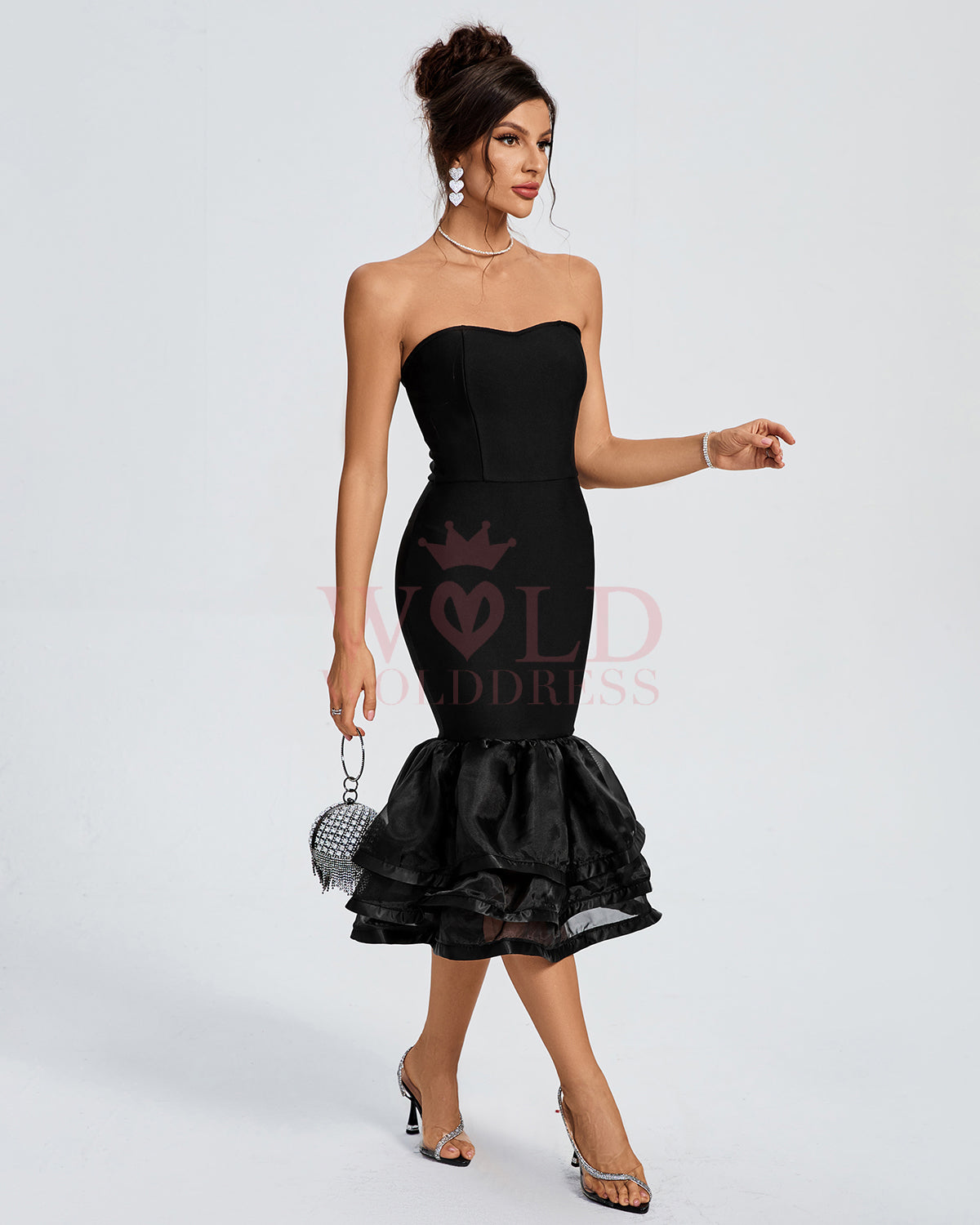 Strapless Tiered Ruffle Hem Bandage Dress