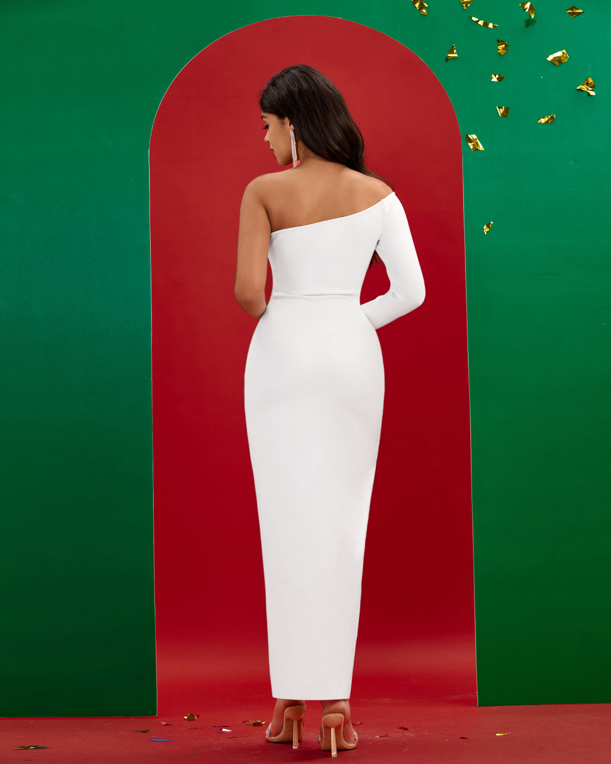 One-Sleeve High Slit Bandage Dress