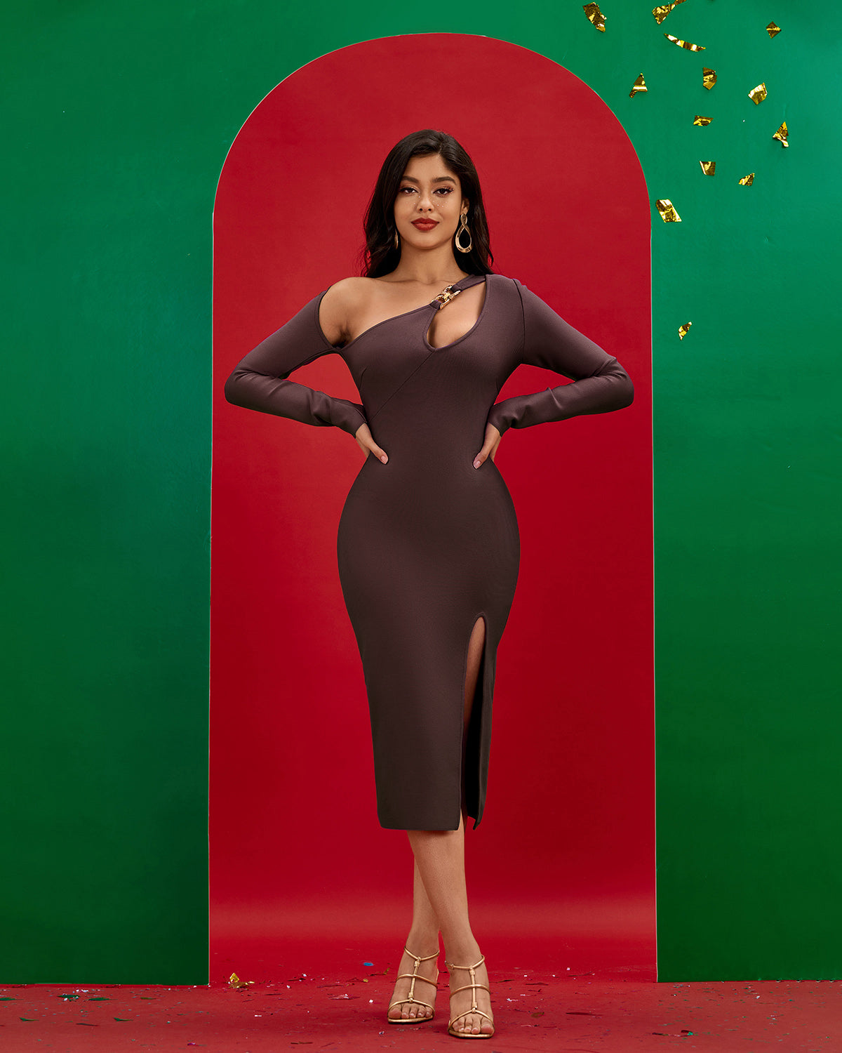 Double Rings Bandage Midi Dress