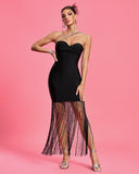 Rhinestone Fringe Trim Maxi Bandage Dress