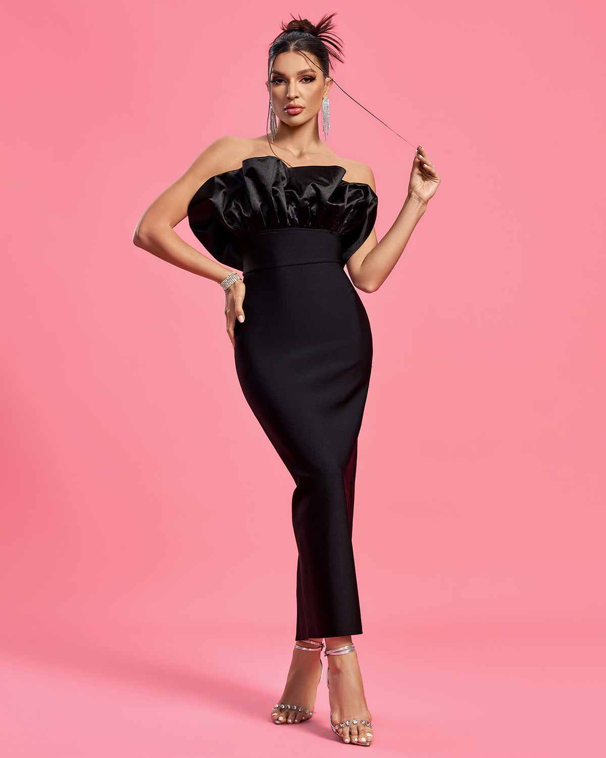Strapless Satin&Bandage Long dress