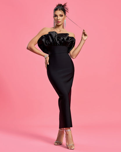 Strapless Satin&Bandage Long dress