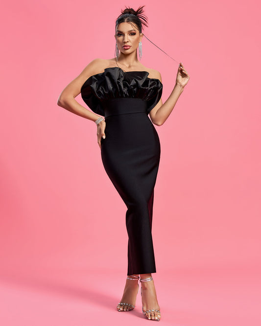 Strapless Satin&Bandage Long dress