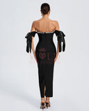 Rhinestone Trim Bowknot-Sleeve Bandage Dress