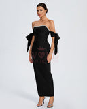 Rhinestone Trim Bowknot-Sleeve Bandage Dress
