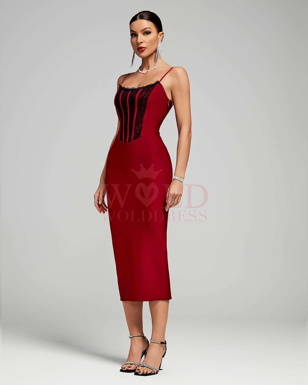 Lace Trim Corset Midi Bandage Dress