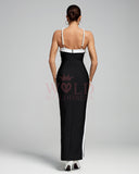 Pearl-Embellished Halter Maxi Bandage Dress