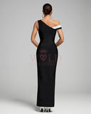 One Shoulder Pearl Patchwork Bandage Maxi Dress