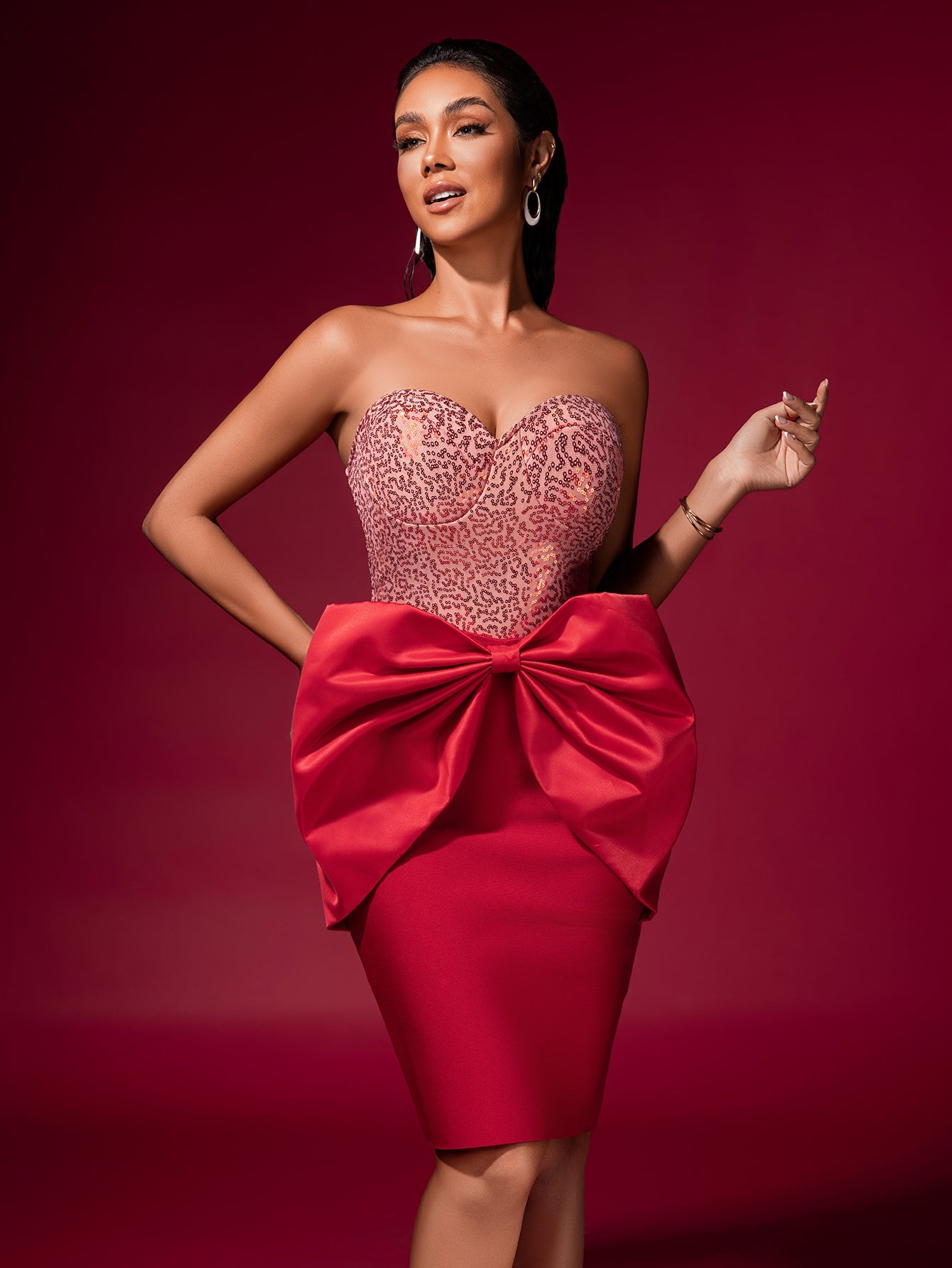 Huge-Bow Sequin Corset Backless Dress