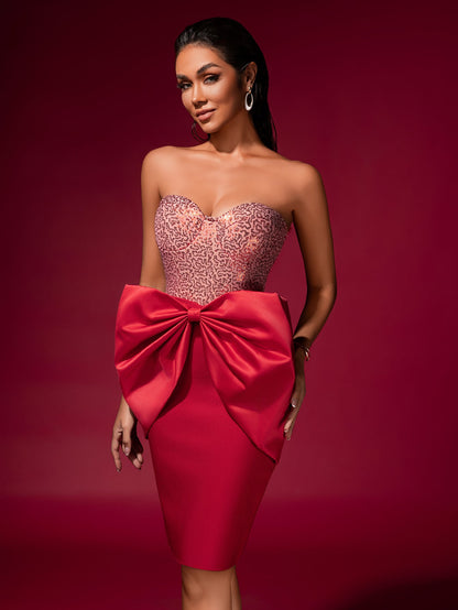 Huge-Bow Sequin Corset Backless Dress