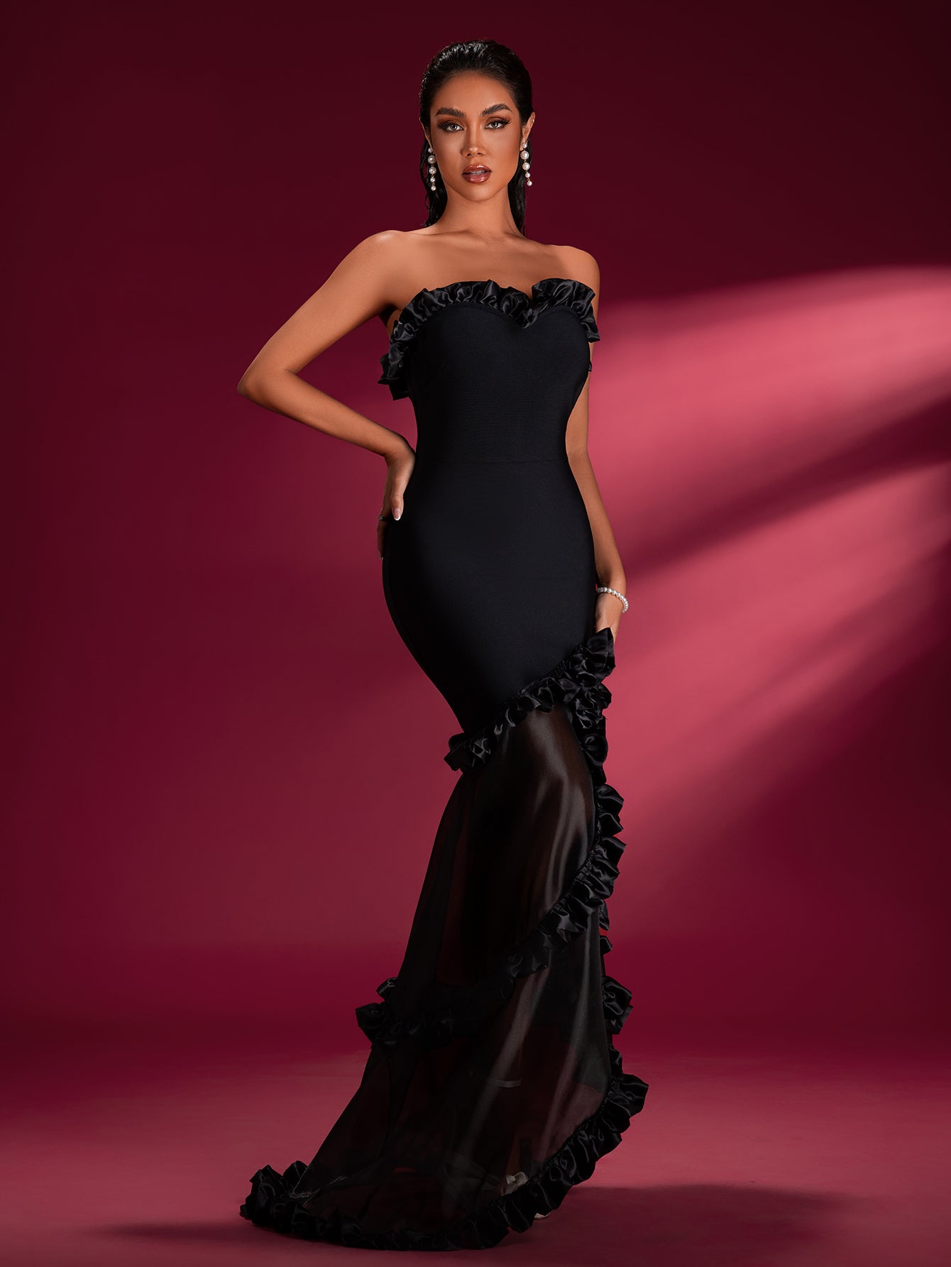 Strapless Ruffled Mermaid Bandage Maxi Dress