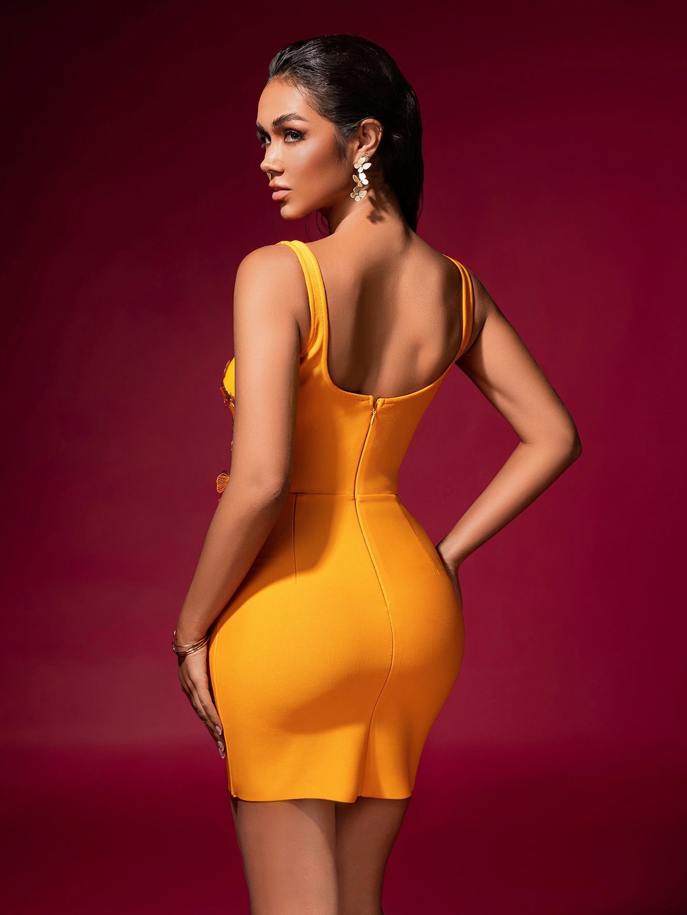 Gold Butterfly Embellished Bandage Mini Dress