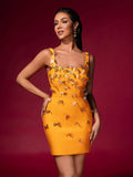 Gold Butterfly Embellished Bandage Mini Dress