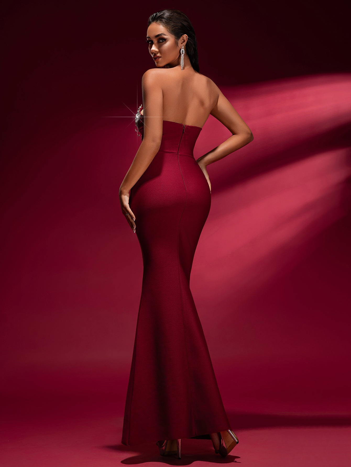 Crystal Applique Bandage Mermaid Gown