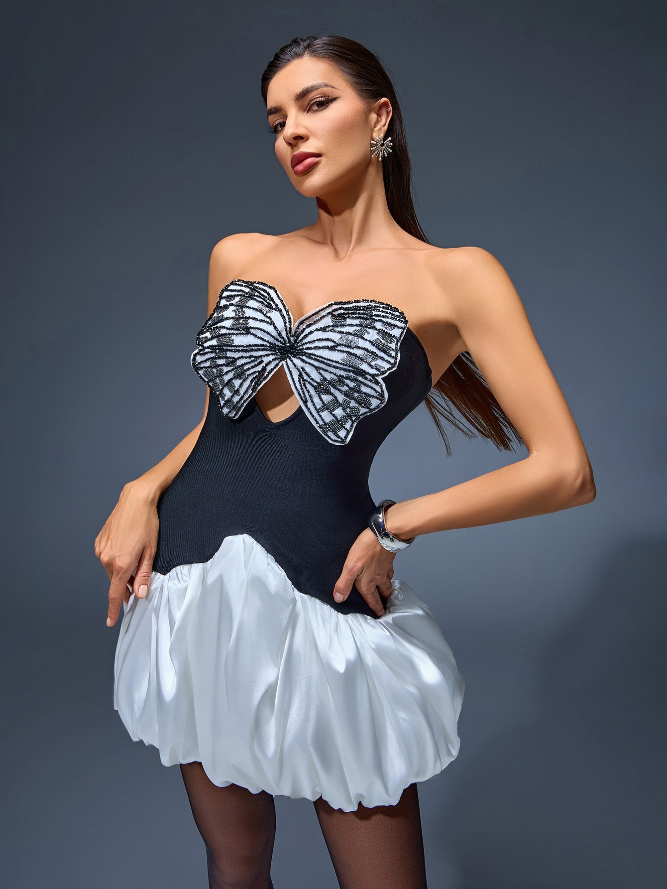 Butterfly Embroidered Cutout Mini Bubble Dress