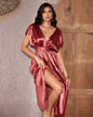 Deep V-neck Ruched Maxi Dress