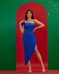 Off Shoulder Feather Trim Bandage Dress