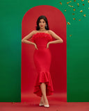 Strapless Feather Trim Bandage Fishtail Dress