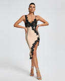 Irregular Lace-trim Midi Bandage Dress