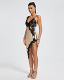 Irregular Lace-trim Midi Bandage Dress