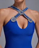 Rhinestone Criss Cross Front Bandage Dress