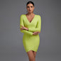 V Neck 3/4 Sleeve Striped Mini Bandage Dress