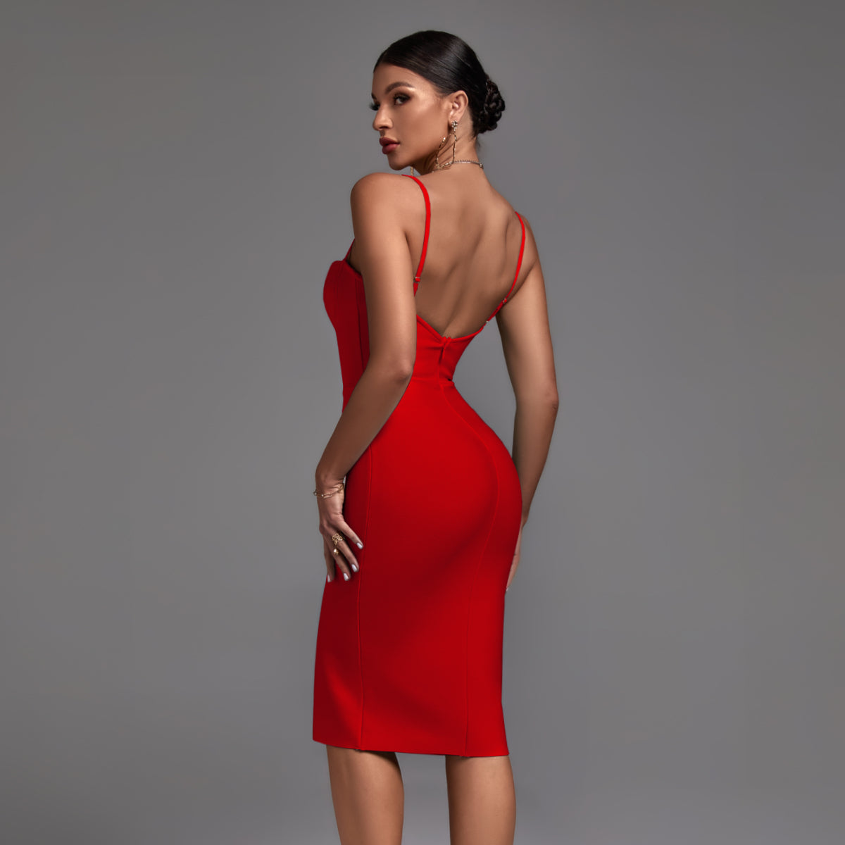 Strappy Sleeveless Plain Midi Bandage Dress