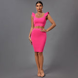 Square Collar Sleeveless Striped Bandage Set