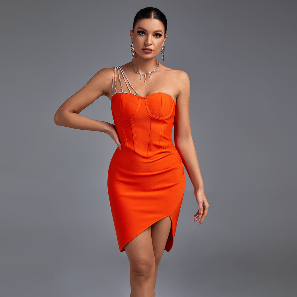 Sleeveless Drill Chain Bandage Split Dress