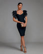 Elegant Puff Sleeve Tulle Midi Bandage Dress