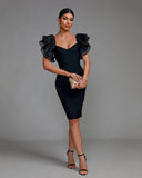 Elegant Puff Sleeve Tulle Midi Bandage Dress