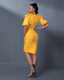 Puff-sleeve Cutout Bow Bandage Dress