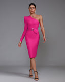 One Shoulder Waist Tight Belt Bandage Dress