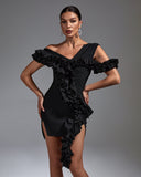 Asymmetric Ruffled Mini Bandage Dress
