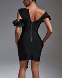 Asymmetric Ruffled Mini Bandage Dress