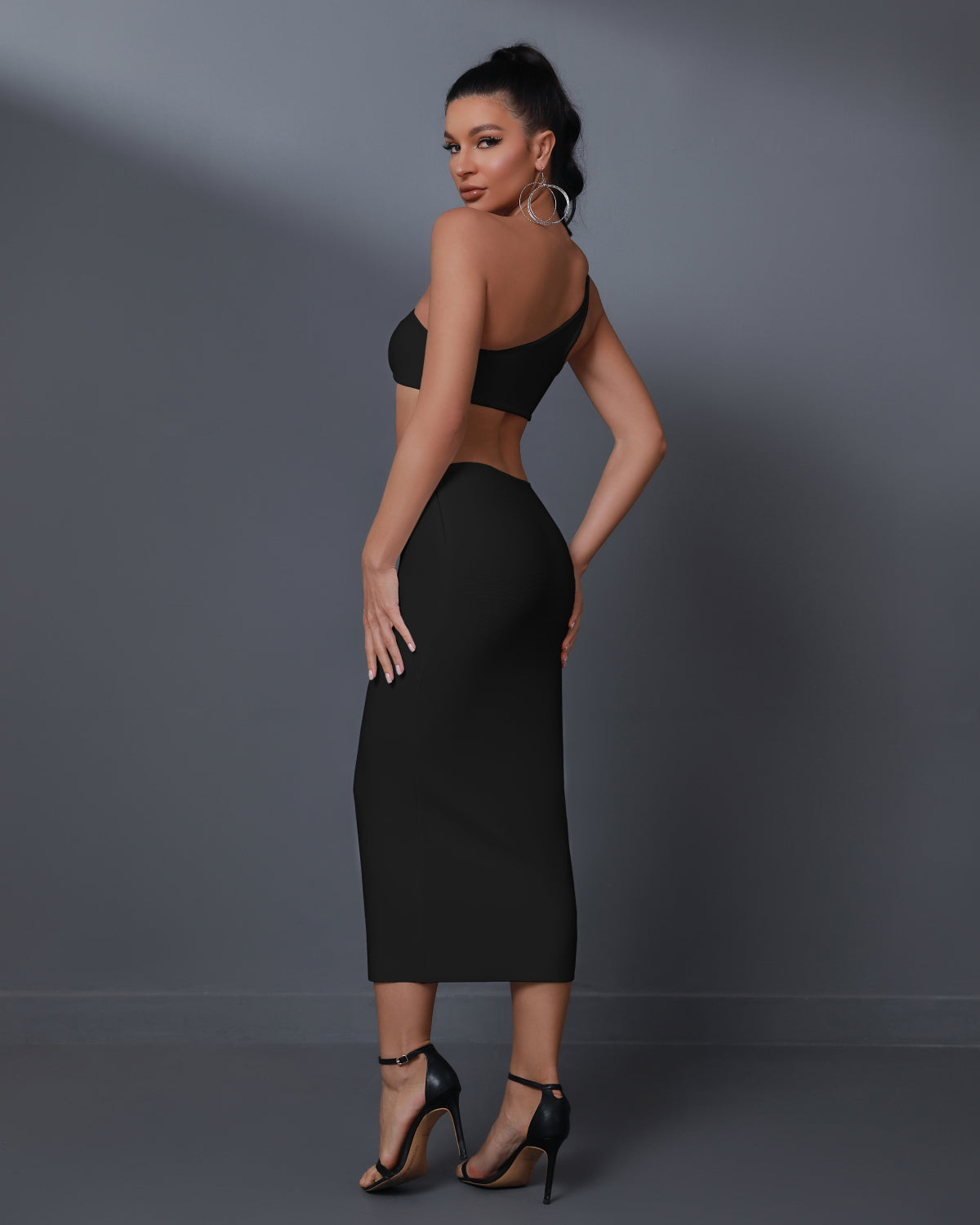 One Shoulder Cutout Midi Bandage Dress