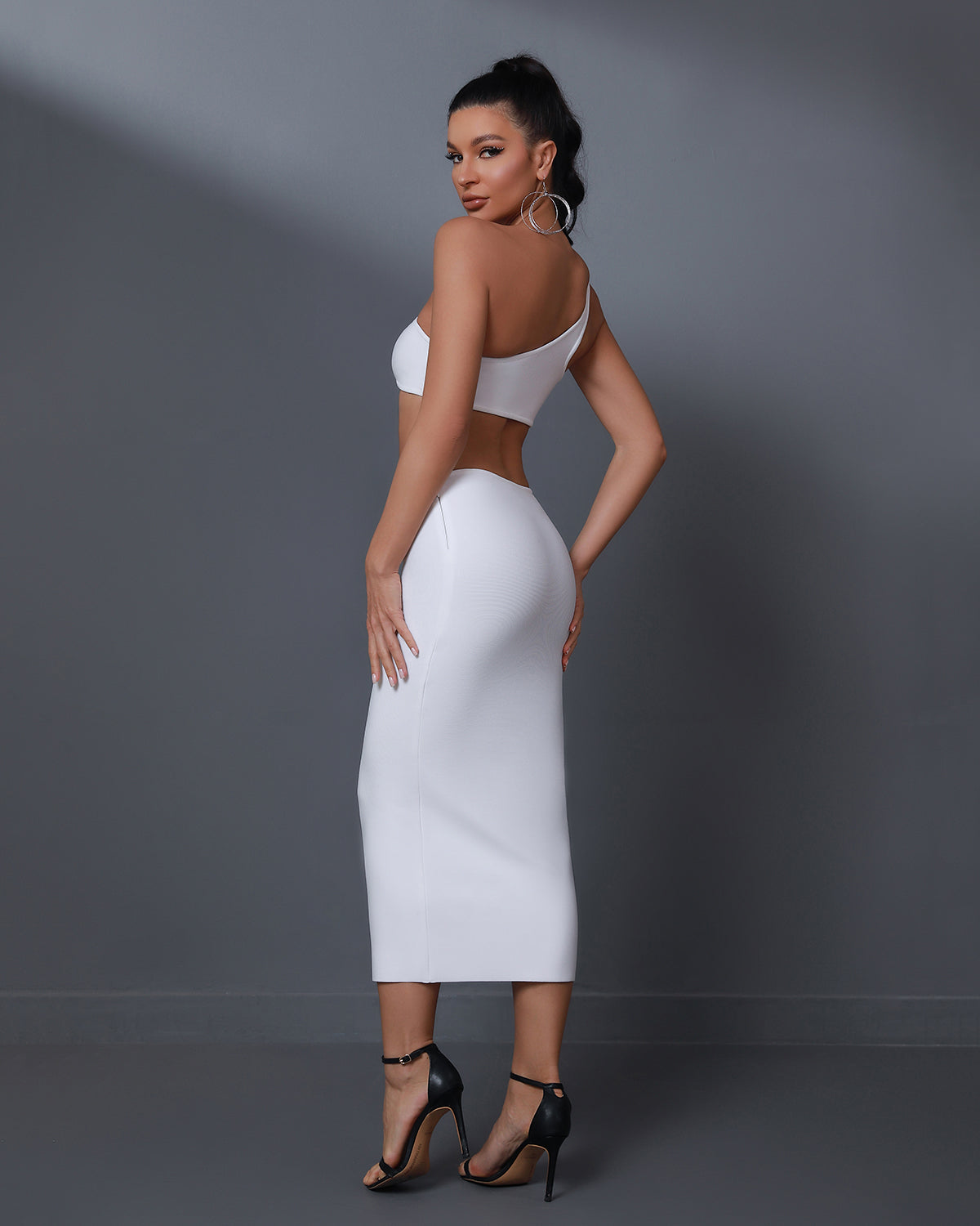 One Shoulder Cutout Midi Bandage Dress