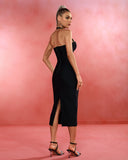 Halter Cutout Mesh Midi Bandage Dress