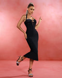 Halter Cutout Mesh Midi Bandage Dress