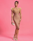 Chiffon Ruched Neck Midi Bandage Dress