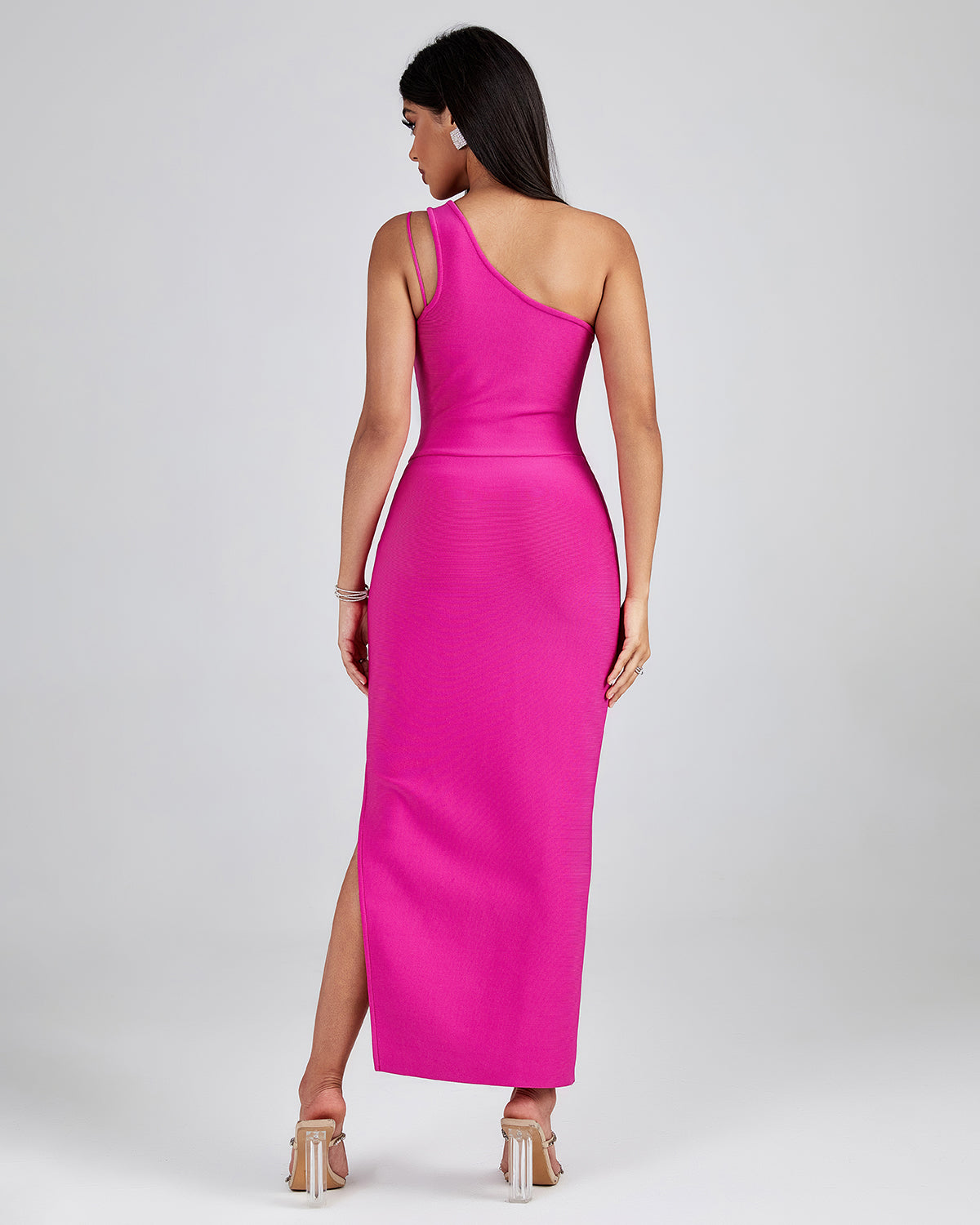 One Shoulder Pleated Bandage Long Dress