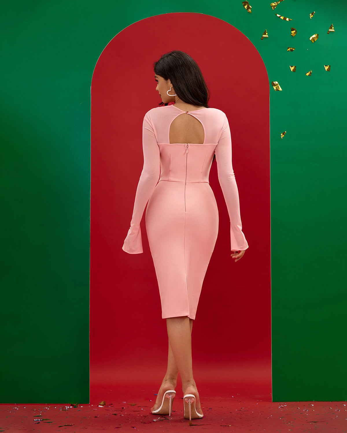 Pink Cutout Bandage Midi Dress