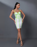 Green Striped Strap Bandage Dress